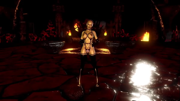 Gothic Commanding Pinhead Female In BDSM Costume Dancing Solo In Dungeon