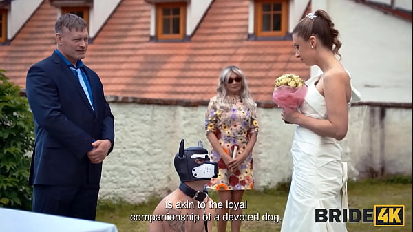 BRIDE4K. Sexy Bride With Natural Melons Is Having A Raunchy Sex With A Groom Dressed Up As A Hound