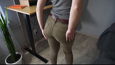 Sexy Chick In Tense Jeans Walks Around And Tortures Panty Line