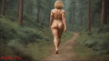Inside Load Butt Sex Nympho Wood Tree Nail With Peeing And Walking In Forest (By AI)