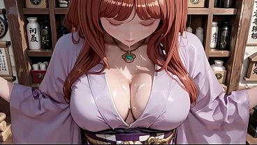 AI- Red-haired Kimono Diva! Kneeling Under The Sacred Torii Gate, She Adjusts Her Drenched Backless Outfit With A Shy Gaze. Watch As Liquid Drips Down Her Collarbone In This