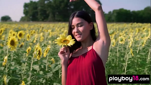 Tiny Little Titted Mongolian Doll Kimiko Disrobing On A Flowery Meadow