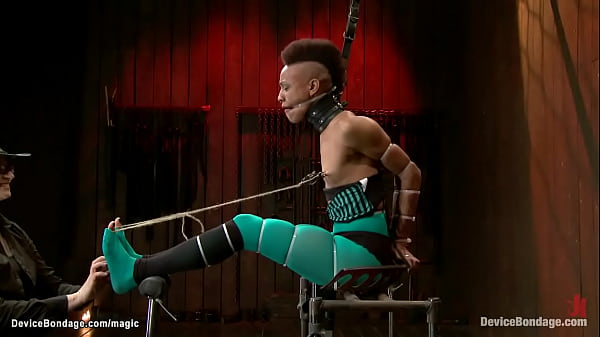 Ebony Bound In Device Cheeks Fucked