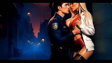 A Smoking, Svelte, Stacked Platinum, Generated By Artificial Intelligence, Has Fun With A Well-endowed Police Officer On The Street.