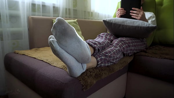 Japanese In Worn White Socks Exposing Off Her Bare Tootsies
