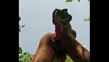 I Stroke Off My Pole And Bang My Butt With A Horse Dildo In The Park