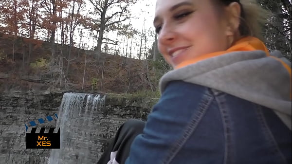 Light-haired Outdoor Waterfall Fellatio Almost Caught