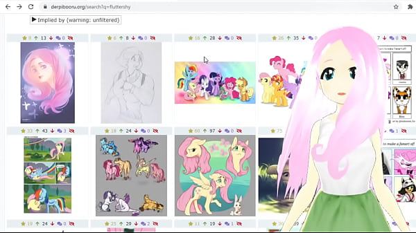 Fluttershy Looks Up Herself On Derpibooru
