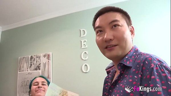 He Drills His Blue-haired Young-babe Lover While A Chinese Dude Watches It