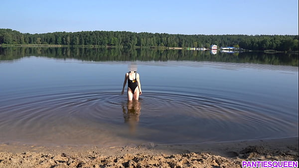 Naked Doll Goes Slender Dipping In Public Beach