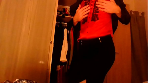 Unscripted Cross Dresser Back From The Office In A Hot Black Blazer, Red Smoking Chinese Qipao And A Sultry Black Skirt Touching And Masturbating