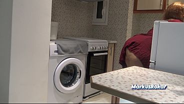 Stepmommy In Kitchen Said NO Sex! - Allows Stepson Only Wanking Off & Load Shot On Her Fat Behind