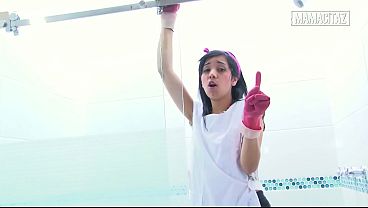 Massive Butt Latina In Pink Gloves Gets Slammed Doggy In The Shower She Just Cleaned