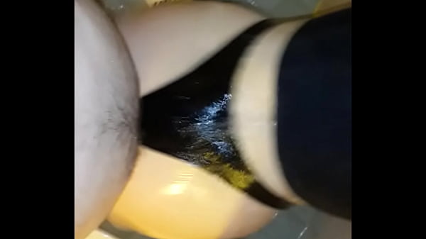 Me Fucking My Wife's Big Dripping Ass In Latex Strings In Shower