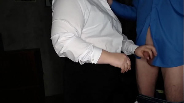 Trashy Assistant Jacks Off Her Boss's Thick Shaft