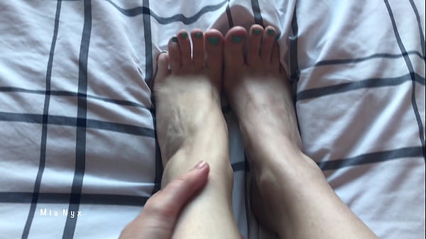 In Bed With My Bare Soles And Fresh Blue Pedicure MiaNyx Tootsie Kink And Digits Torment