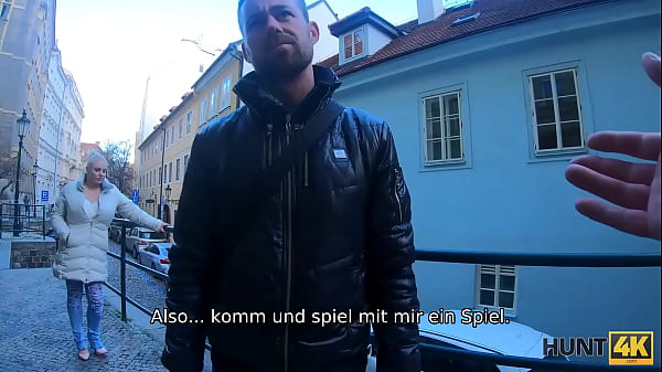 HUNT4K. Der Mensch Bewundert, Wie Vollbusige Schönheit Jäger Auf Titten Abspritzen Lässt