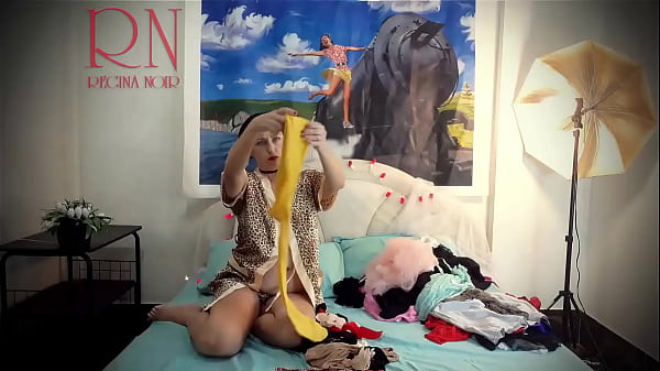 Housewife Laid Out Ravishing Lingerie And Outfits On The Bed. She Tries On Panties, Corsets, Bras, Socks, Stockings, Tights, Peignoir. 1