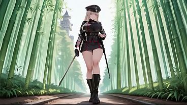 Bamboo Grove Secrets! Golden-haired Valkyrie's Peeling Moment, That High-slit Black Uniform Is Insane!