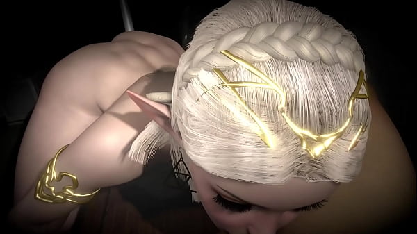 Sexy Platinum Elf Girl Sucking Member In The Dark