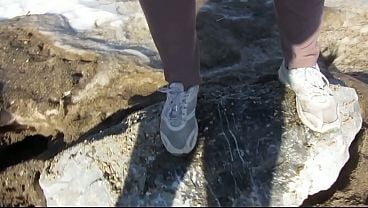 Outdoor Pissing. A MOMMY Urinates While Walking In A Public Park And By The Sea.