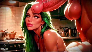 Green Hair Bimbo Whore Fat Ass Titties Massive Dick Fantasy Kitchen (100% AI Generated)