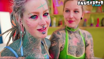 Extreme ALT Latex Strap-On Lesbian Sex - Tattooed Vixen, German Naughty Talk