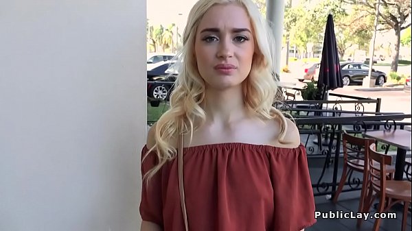 Slim Light-haired Drills In Public For Fast Cash
