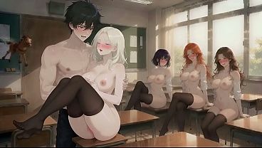 AI Hentai Muscular Bloke Strips And Caresses Chesty Light-haired While Others Watch In Classroom Part 2