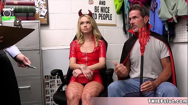 Adorable Fair-haired Barely-legal In A Halloween Costume Caught And Disciplined Into A Brutal Threesome Session