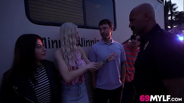Stepmom And Stepgirl Stuff Cop In Van