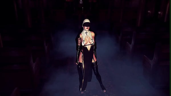 Aroused Gothic Nun Cougar In Showing Outfit Dances Seductively In Church