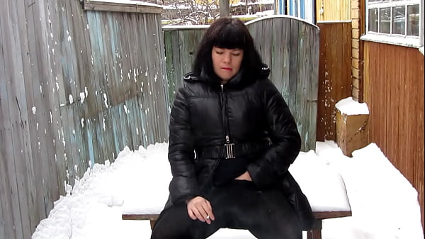 A Chestnut-haired A Cigarette And Masturbates Under Pantyhose Outside Under The Snow On A Frosty Day In A Russian Winter. Amateur Obsession In A Public Place.