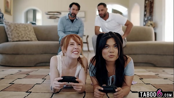 Gaming Young-babe Stepgirls Both Slammed By Their Perverted Stepdads