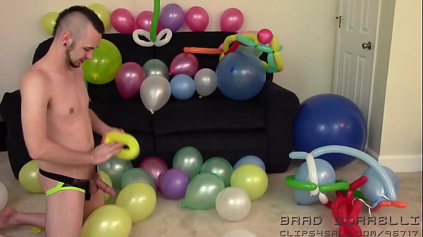 Brad Borrelli Cleans Up Party Balloons By Milking His Giant Wite Cock Against Them Then Bucks On Them Until They Burst