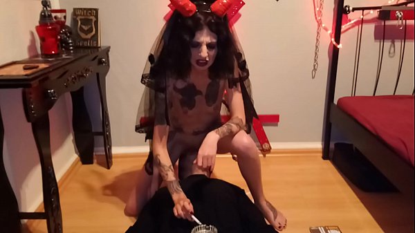 Lapping Blasphemic Tramp, While She Smokes And Mounts A Crucifix Dildo
