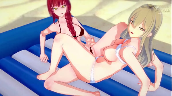 Chainsaw Bloke Ova Beach Episode - Makima And Power Have Lesbian Sex