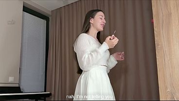 Step-sis Tests Pout Gloss On Stepbrother's Dick And He Rough Hammers Her Narrow Pussy And Breed Her