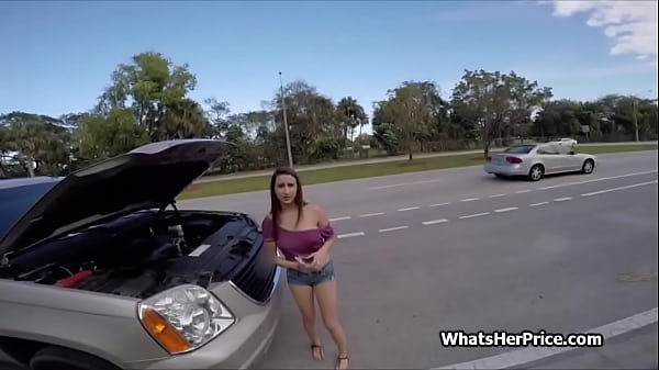 Screwing Stranded Giant Knocker Ashley Adams On The Front Seat