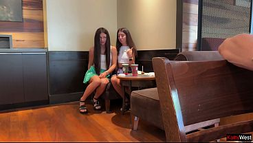 Freshman Hotties Take Off Panties In Starbucks And Invite Newcomers For Butt Fucking