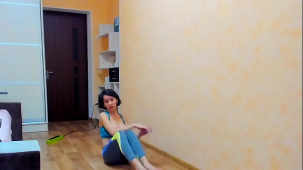 Curvy Dark-haired Myla Darling Performs Gymnastics In Sportwear With Boobs Out!