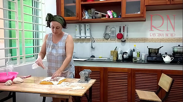 Ravioli Time! Exposed Cooking. Regina Noir, A Nudist Cook At Nudist Hotel Resort. Stripped Cleaner. Unclothed Housewife. Camera 1