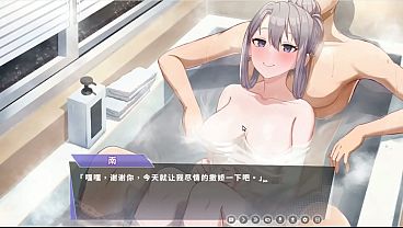 Hentai Game – Happiness Double Room - Silver Haired Dame Gets Her Pussy Nailed