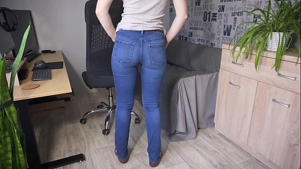 Behind Denial Teasing In Tense Blue Jeans And Full Back Panties