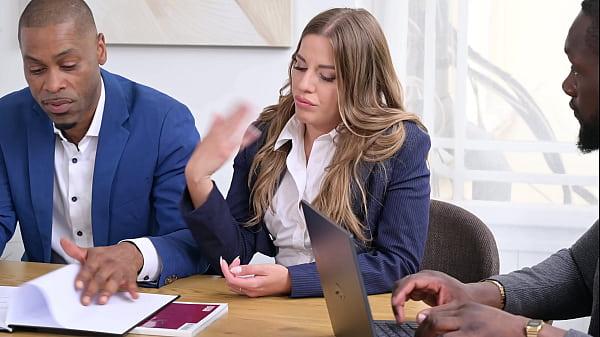 Flustered Office Skank Eveline Dellai Seduces Her Colleagues Into An Interracial DP Sex Party GP3359