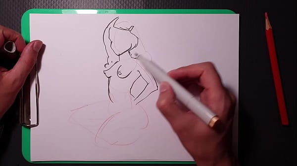 Quick Marker Sketch Of An Unclothed Alluring Babe, Light-haired