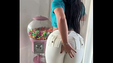 Hot Fat Ass Latina EMANUELLY RAQUEL ASS CLAPPING IN WHITE SNUG TIGHT PANTS BUTTPLUG ASS PLAY