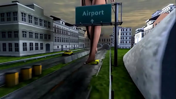 Giantess Walking Through Town