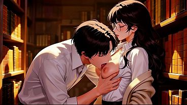 Gap Moe Glasses Lovely Babe , The Private Study Session In The Library.Super Temptation. AI Generated