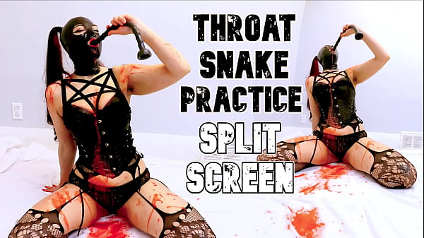 Red Puke From All-the-way Oral Practice - Split Screen